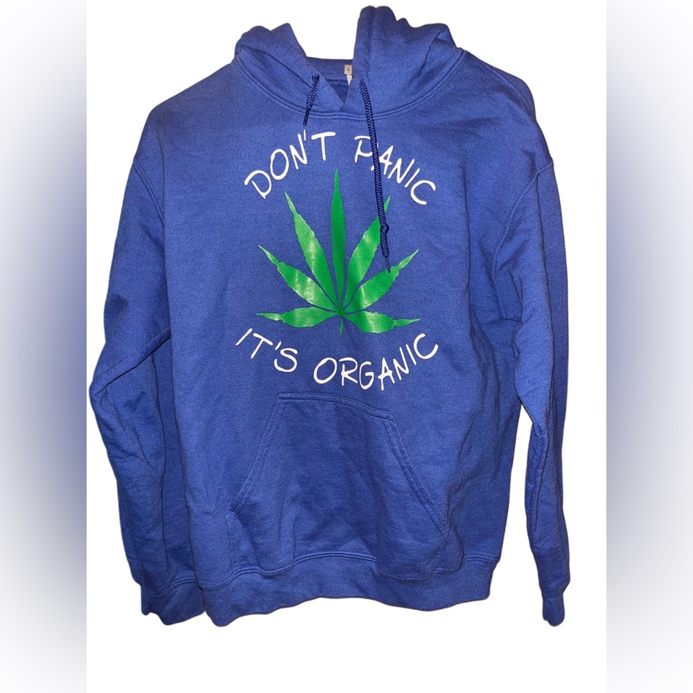 Gildan Royal Blue Crewneck Hoodie with Green Leaf Graphic